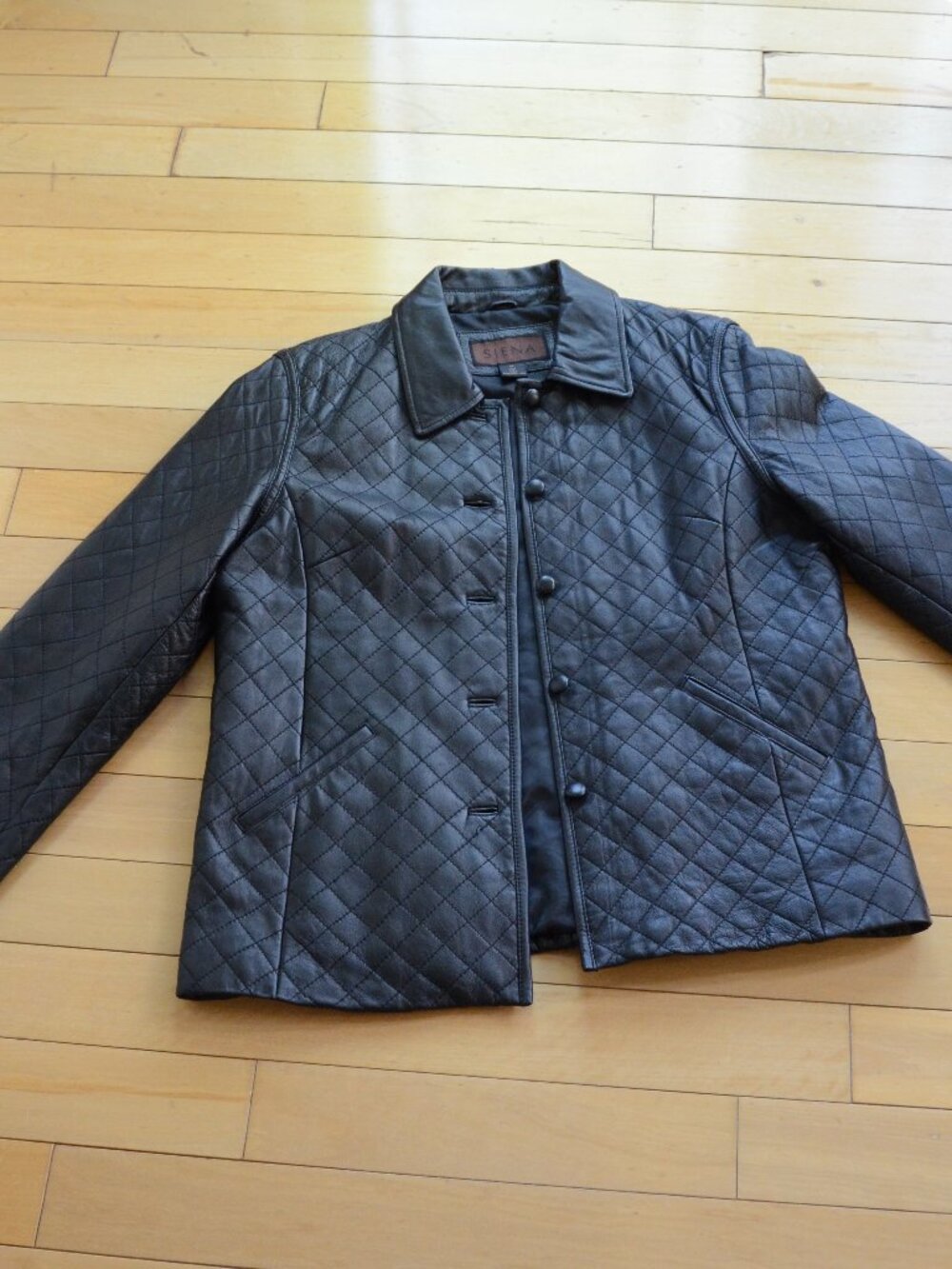 Siena Studio Women's Black Leather Quilted Button Up Jacket Size 14